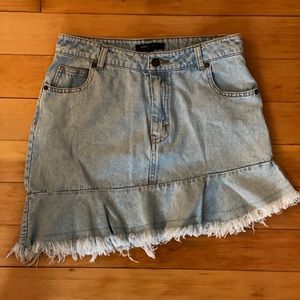 Assymetrical frayed Hem Denim Mini Skirt